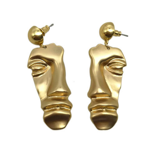 Big fashion jewels 18k gold plated face mask drop brass earrings wholesale 